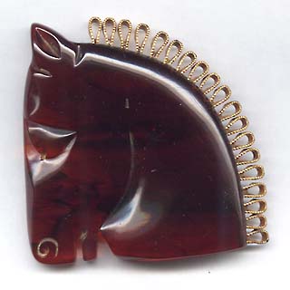 c. 1930 to 1940' s Root Beer Bakelite Horse Head Pin