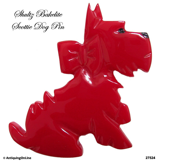 1990s Schultz Red Bakelite Scottie Dog Pin