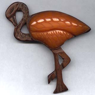 1930s Bakelite & Leather Flamingo Pin