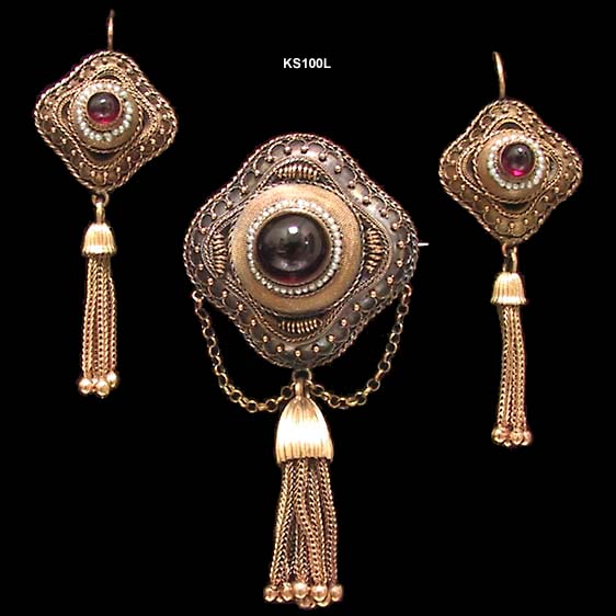 15 Karat Victorian Gold, Garnet and Seed Pearl Suite