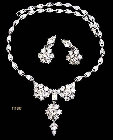c. 1950's Bogoff Rhodium-Plated Pendant Necklace & Earrings