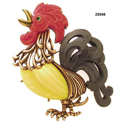 c. 1953 Hattie Carnegie Bakelite Rooster Pin