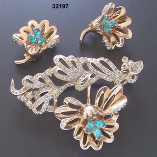 c. 1940's Coro Pin and Clipback Earrings