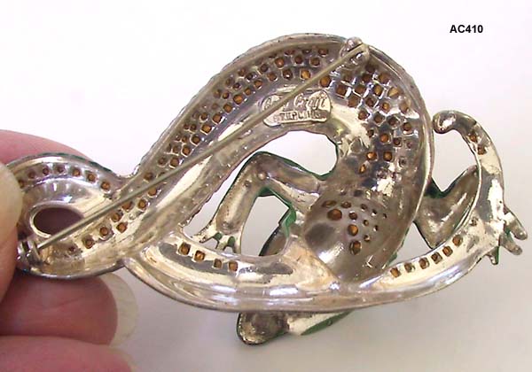 1942 CoroCraft Sterling and Enamel Lizard Pin