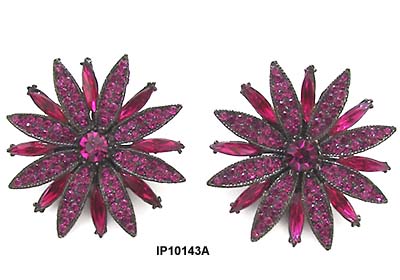 1980's Thelma Deutsch Magenta Flower Earrings