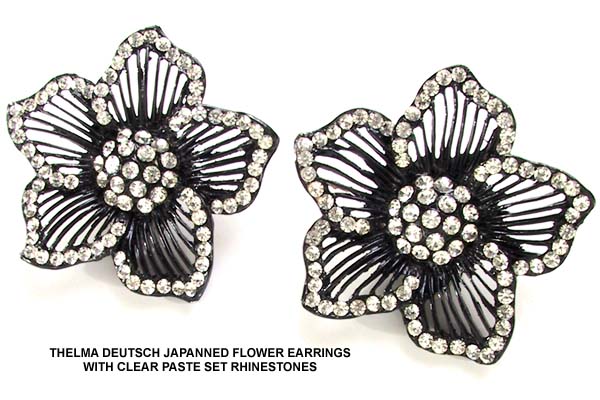 1980's Thelma Deutsch Japanned Clipback Earrings