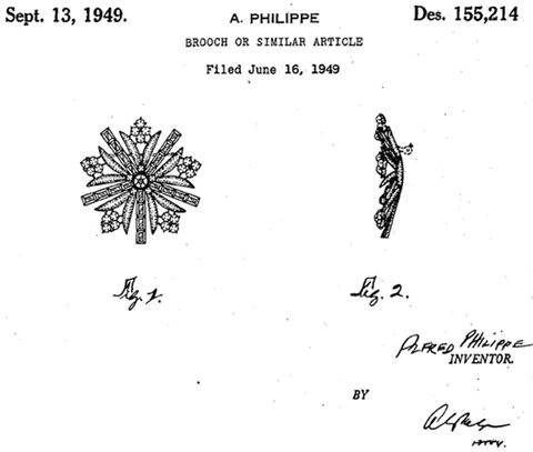 1949 Alfred Philippe for Trifari Snow Flake Pin Patent