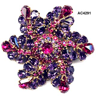 WEISS Rose and Puple Rhinestone Brooch