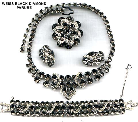 c. 1950's Weiss Black Diamond Parure, Weiss jewelry