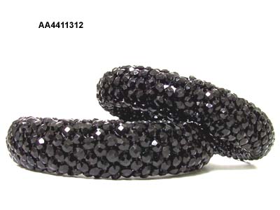 c. 1930's Black Plastic Bangles with Black Rhinestone Sleeves