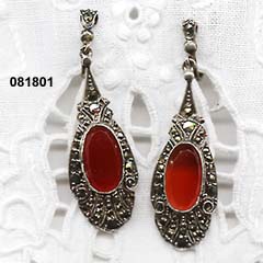 c. 1920 Sterling, Marcasite and Carnelian Earrings