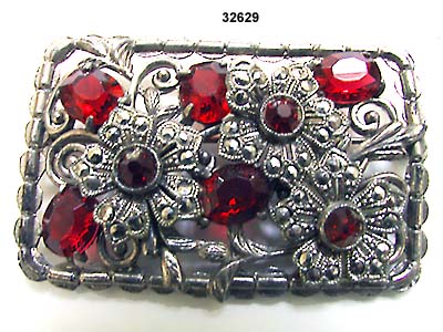 c. 1930s Silver, Marcasite & Red Glass Brooch