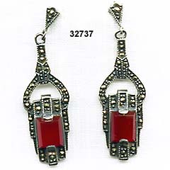 c. 1920 Sterling, Marcasite and Carnelian Earrings