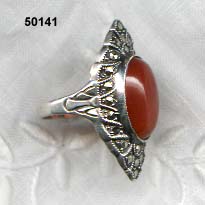 c. 1920 Sterling, Marcasite and Carnelian Ring