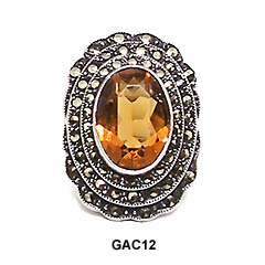 c. 1930's Art Deco Sterling Topaz Glass & Marcasite Ring