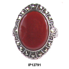 Art Deco Uncas Sterling Marcasite Carnelian Ring