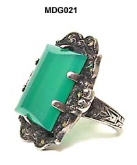 c. 1930's Art Deco Sterling Chrysophase Ring