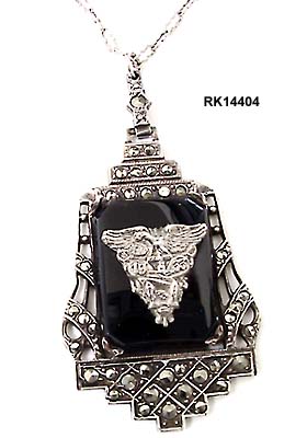 1933 Silver, Onyx & Marcasite Drop Pendant