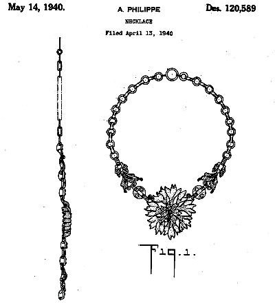 c. 1940's Alfred Philippe Red Carnation Necklace Patent