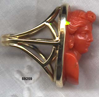 c. 1860 Red-Orange Coral Cameo Ring