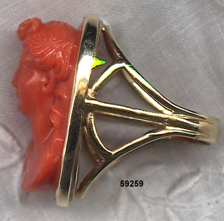 c. 1860 Red-Orange Coral Cameo Ring