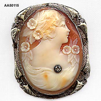 c. 1910 14 Karat Filigree Shell Cameo Habille