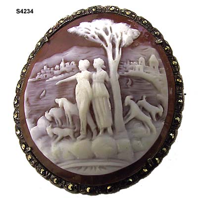 Two Women by the Shore Sardonyx Shell Cameo