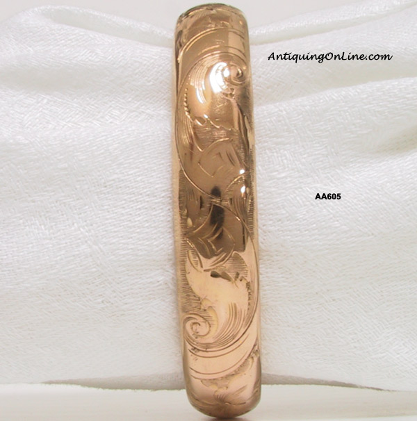 Antique Victorian Rose Gold Filled Engraved Bangle Bracelet