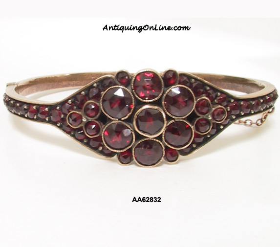 Antique Victorian Bohemian Garnet Bangle Bracelet c. 1880