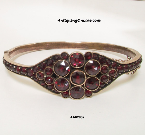 Antique Victorian Bohemian Garnet Bangle Bracelet c. 1880