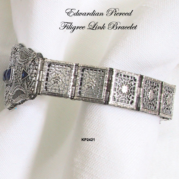 Pierced Filigree Sterling Link Bracelet Edwardian Era