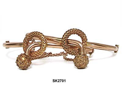 1870 to 1880 Pair of Victorian Hinged Bangles with Etruscan Work