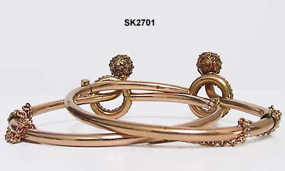 1870 to 1880 Pair of Victorian Hinged Bangles with Etruscan Work