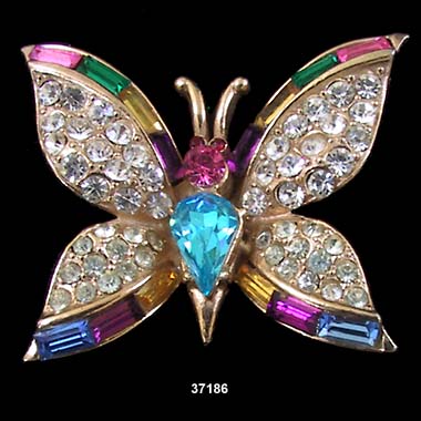 Vintage Gold Plated Rhinestone Butterfly Pin