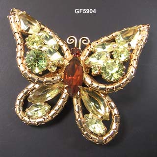 Vintage 1950s Pale Citrine and Topaz Butterfly Pin