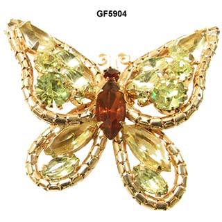Vintage 1950s Pale Citrine and Topaz Butterfly Pin