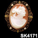 Edwardian 10K Carnelian Shell Cameo of Diana Brooch