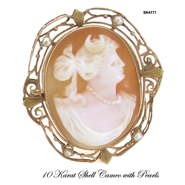 Antique Edwardian Diana Shell Cameo Brooch