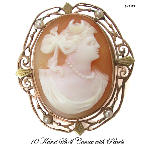 Antique Edwardian Diana Shell Cameo Brooch