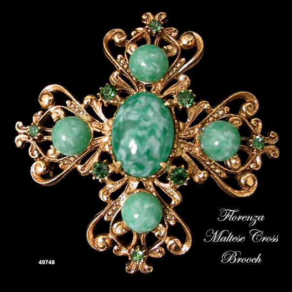 Florenza Maltese Cross Pin Vintage Book Piece 1950s