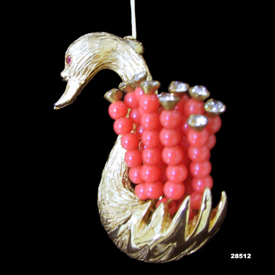 Vintage Har Swan Pin Brooch Coral Plumage 1950s