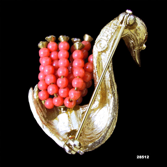 Vintage Har Swan Pin Brooch Coral Plumage 1950s