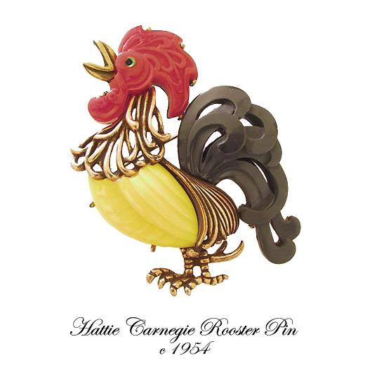 Vintage Hattie Carnegie Rooster Pin 1954