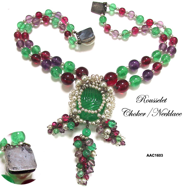 Rousselet Faux Amethyst, Ruby, Emerald and Pearl Choker/Necklace