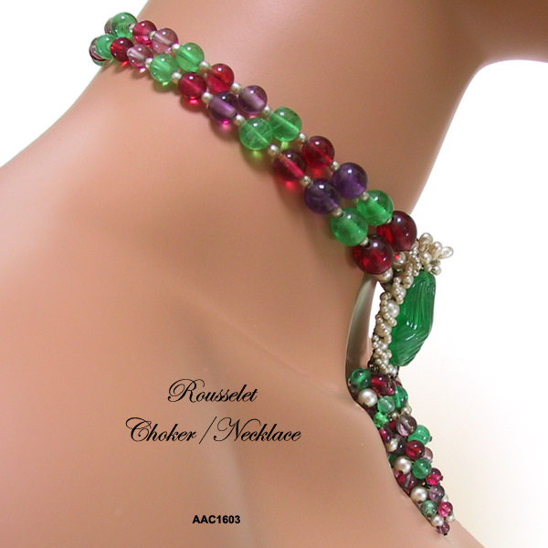 Rousselet Faux Amethyst, Ruby, Emerald and Pearl Choker/Necklace