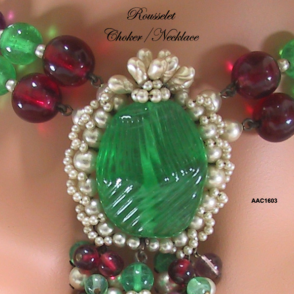 Rousselet Faux Amethyst, Ruby, Emerald and Pearl Choker/Necklace