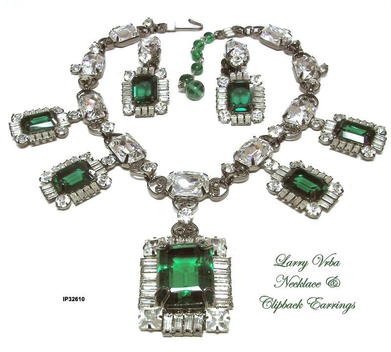 Lawrence (Larry) Vrba Faux Emerald & Diamond Necklace