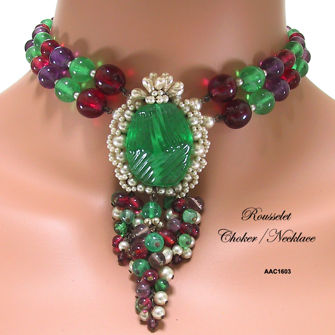 Rousselet Faux Amethyst, Ruby, Emerald and Pearl Choker/Necklace