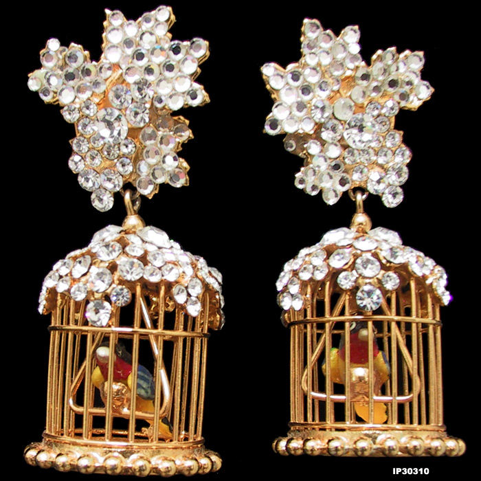 Vintage Siman Tu Bird in a Cage Pendant Earrings