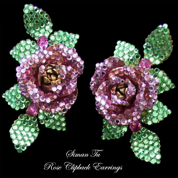 Vintage Siman Tu Rose Clipback Earrings